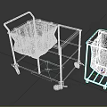 Gray Trolley With Green Bag And Shelves And Red Lined Trash Bin On Wheels