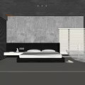 Modern Bedroom With White Walls Black Headboard White Pillows Transparent Glass Bathtub And Window Blinds