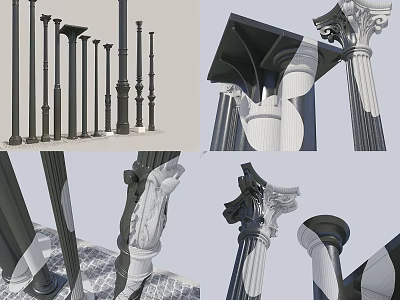 Classical And Modern Decorative Columns With Ornate Capitals And Carved Details 3d model