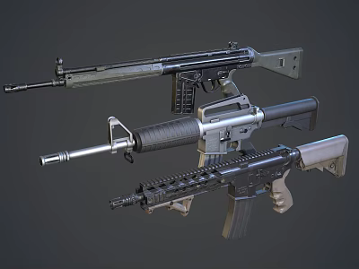 Tactical Military Style Rifles Featuring Different Designs Barrels Magazines And Stocks 3d model