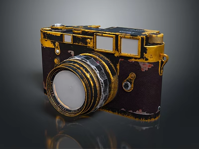 Vintage Digital Camera Retro Design With Gold Accents Dark Body Round Lens And Control Buttons 3d model