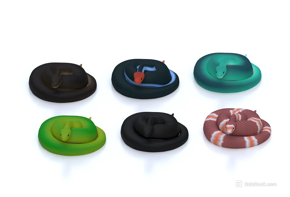 Diverse Collection Of Coiled Reptile Snakes With Vibrant Colors And Patterns 3d model 