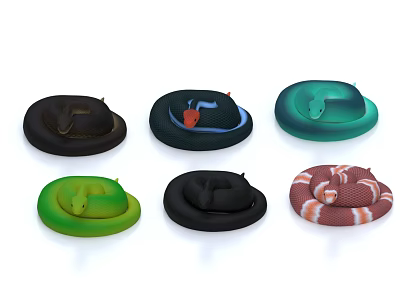 Diverse Collection Of Coiled Reptile Snakes With Vibrant Colors And Patterns 3d model