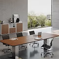 Modern Public Office Space With Long Table Wheeled Chairs Large Windows And Green Plants
