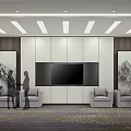 Modern Hotel Public Lounge With Comfortable Sofas TV Screen Mountain Paintings And Ceiling Light Strips 3d model