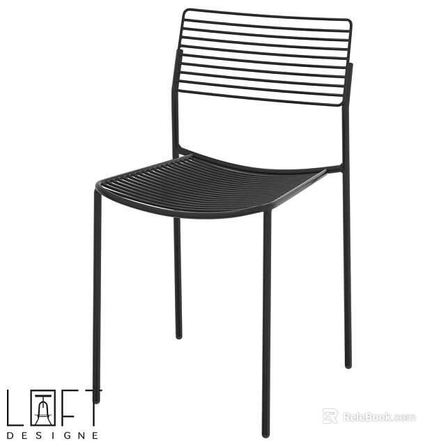 Black Single Chair With Metal Frame And Slat Design For Modern Interior 3d model 