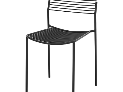 Black Single Chair With Metal Frame And Slat Design For Modern Interior 3d model