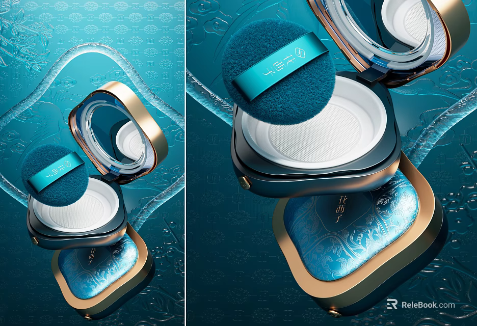 Luxury Perfume Cosmetics Packaging Design With Elegant Blue Bottle And Gold Accents 3d model 