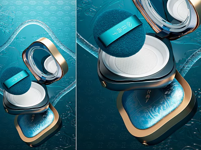 Luxury Perfume Cosmetics Packaging Design With Elegant Blue Bottle And Gold Accents 3d model