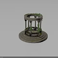 Round Stone Architectural Structure With Decorative Columns Green Vines Steps And Bench 3d model