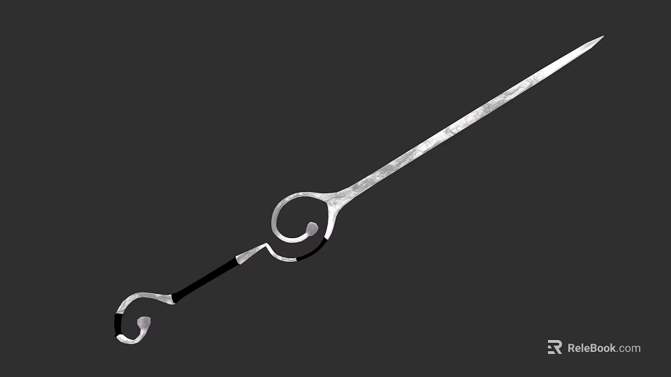Medieval Silver Long Handled Weapon With Curved Hook And Ring Design 3d model 