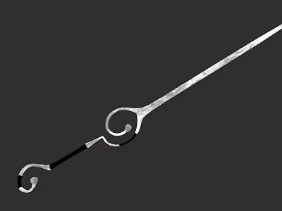 Medieval Silver Long Handled Weapon With Curved Hook And Ring Design 3d model