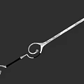 Medieval Silver Long Handled Weapon With Curved Hook And Ring Design