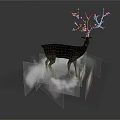 Black Deer With Pink Branch Like Antlers Standing On Rock Structure Gray Background