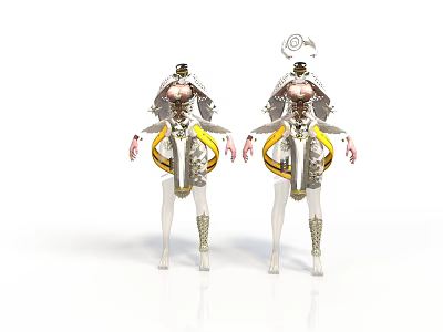 Futuristic Mechanical Humanoid Characters With Yellow Accents And Intricate Gear Design 3d model