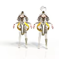 Futuristic Mechanical Humanoid Characters With Yellow Accents And Intricate Gear Design