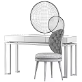 Blue Velvet Dressing Table With Gold Metal Frame And Tufted Chair Double Round Mirrors