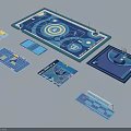 Playground With Multiple Blue Play Zones Circular Activity Areas And Interactive Modules