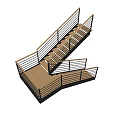 Modern Staircase With Cross Structure Metal Railings And Wooden Treads
