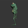 3D Green Frog Character With Red Eyes Standing On Shiny Surface And Light Belly