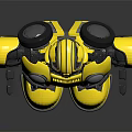 Yellow Mechanical Robot Character With Black Armor Standing On Reflective Surface 3d model