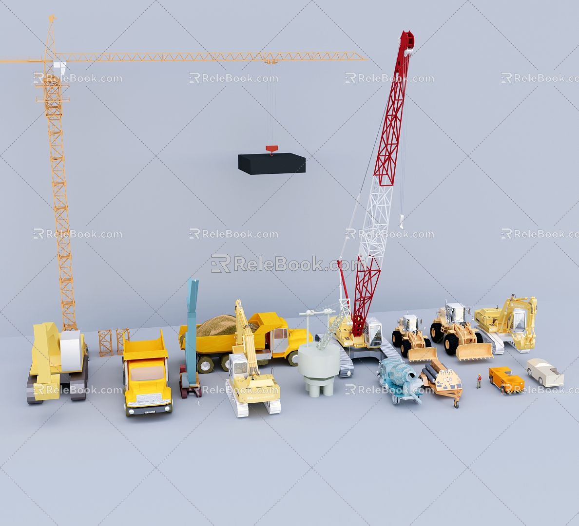 Excavator mixer bulldozer crane locomotive equipment 3d model