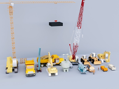 Excavator mixer bulldozer crane locomotive equipment 3d model