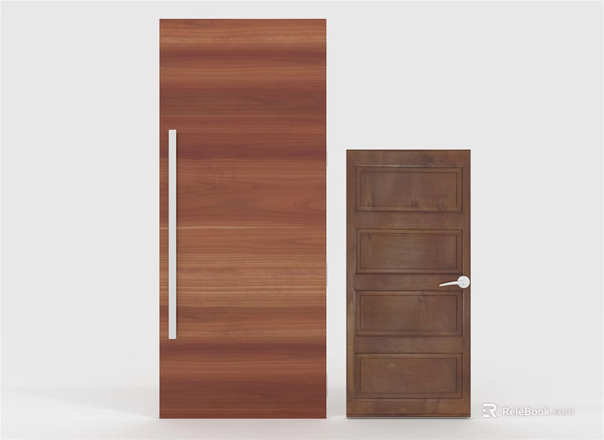 Modern Brown Wooden Hinged Door Styles With Simple And Paneled Designs For Home 3d model 