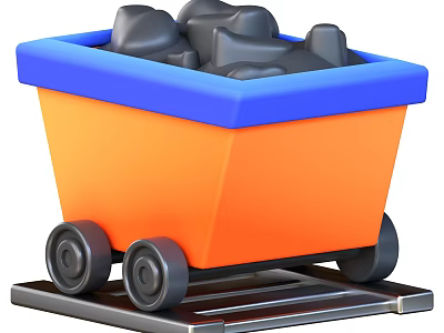 Orange And Blue Mine Cart Filled With Black Ore On Metal Rail Track 3d model