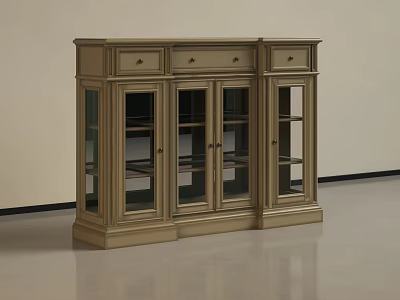Elegant Modern Entryway Side Cabinet With Glass Doors And Storage Drawers 3d model