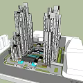 Modern Urban High Rise Residential Buildings With Central Courtyard Green Spaces And Water Features