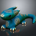 Blue Mythical Creature Sculpture With Golden Geometric Patterns And Shiny Texture 3d model