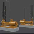 Industrial Equipment Featuring Yellow Motorized Pumps With Concrete Bases And Pipes