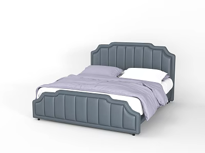 Modern Double Bed With Gray Tufted Headboard Purple Bedding And Pillows 3d model