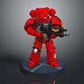 Red Armored Warrior Character Holding Gun On Detailed Base Figure