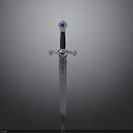 Ornate Medieval Sword With Black Hilt Blue Gemstone And Silver Decorations
