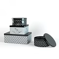 Decorative Ornament Set Of Stacked Boxes With Black Silver Floral Patterns And Nested Design
