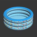 Blue Inflatable Kids Pool With Colorful Cartoon Patterns And Multi Layer Design 3d model