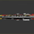 Futuristic Spaceship Model With Gray Red Color Streamlined Design And Yellow Accent Details