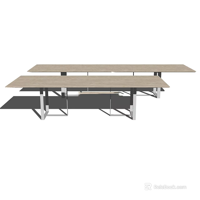 Modern Office Desk With Wooden Top Metal Frame And Multiple Work Areas 3d model 