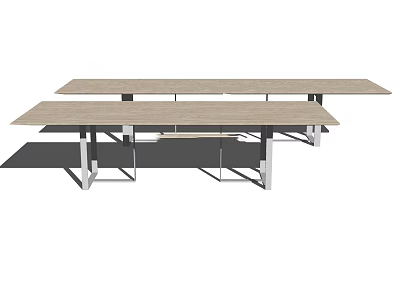Modern Office Desk With Wooden Top Metal Frame And Multiple Work Areas 3d model
