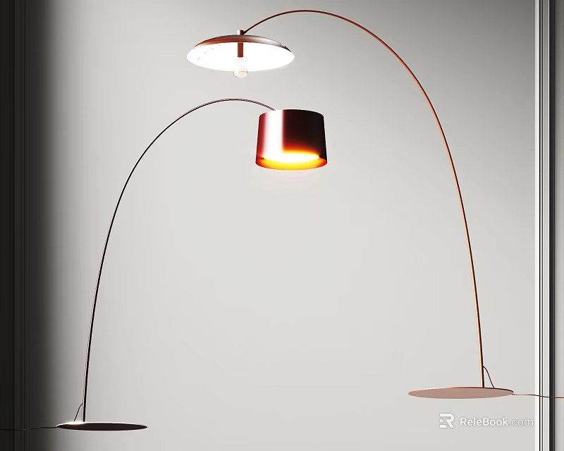Modern Arched Floor Lamp With Metal Shade And Illuminated Warm Light 3d model 