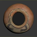 Ancient Ceramic Vessel With Protruding Neck Decorations Orange Beige Body And Black Hand Shaped Patterns