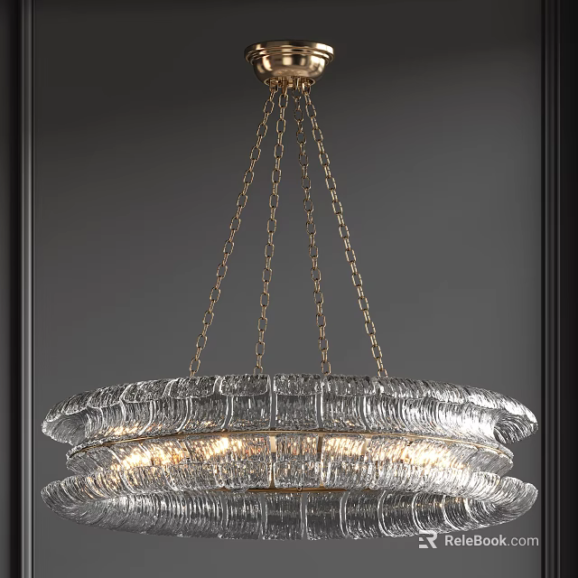 Luxurious Multi Tiered Crystal Chandelier With Golden Chains And Illuminated Design 3d model 