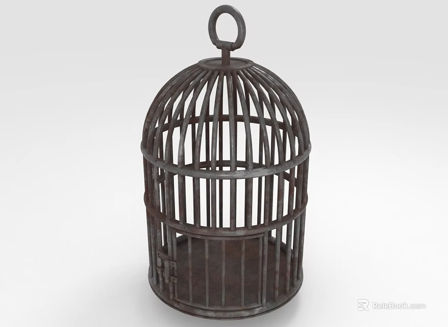 Vintage Metal Birdcage Decorative Ornament Set with Hanging Design for Home Decor 3d model 