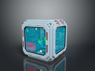 Futuristic Tech Console Featuring Multiple Screens Data Charts And Green Interface 3d model