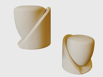Beige Upholstered Sofa Stools With Modern Curved Design For Living Room 3d model
