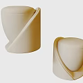 Beige Upholstered Sofa Stools With Modern Curved Design For Living Room