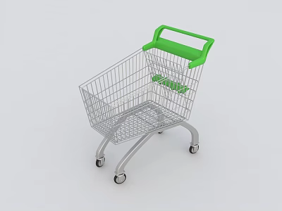 Public Shopping Cart With Green Handle And Metal Frame For Supermarket Use 3d model