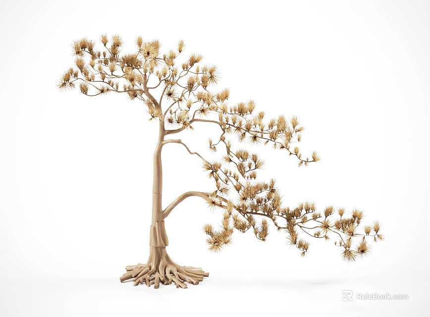 Golden Tree Shaped Decorative Ornament Set for Home Interior with Intricate Branches and Roots 3d model 
